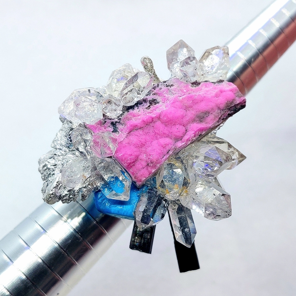 ⚒️ Cobalt Calcite, Lemurian Qtz., Magnesium Ore & Blk. Tourmaline Specimen Ring